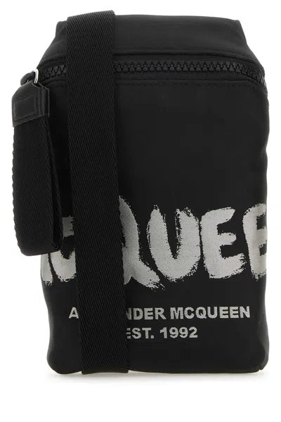 Alexander Mcqueen Black Fabric Mcqueen Graffiti Crossbody Bag Blackoffwhite Borse A Tracolla
