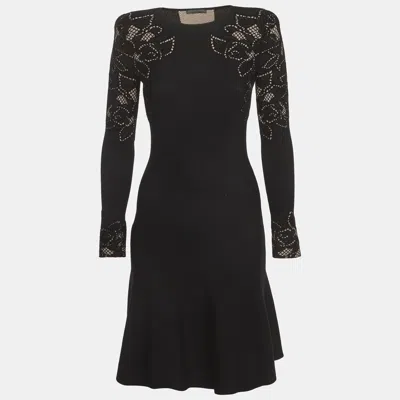 Pre-owned Alexander Mcqueen Black Floral Jacquard Mini Dress Xs