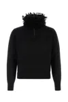 Alexander Mcqueen Wool Blend Sweater Featuring Fur Collar In Black