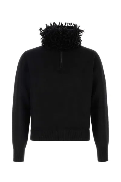 ALEXANDER MCQUEEN BLACK FRINGED COLLAR SWEATER