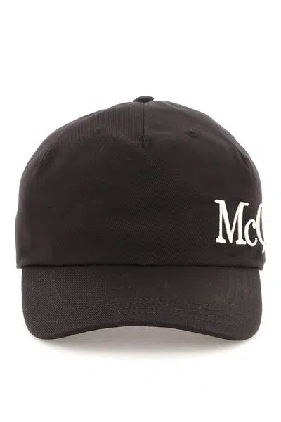Alexander Mcqueen Black Gabardine Baseball Cap In Metallic