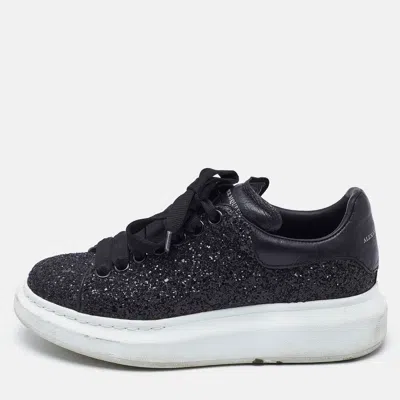 Pre-owned Alexander Mcqueen Black Glitter And Leather Oversized Low Top Sneakers Size 36