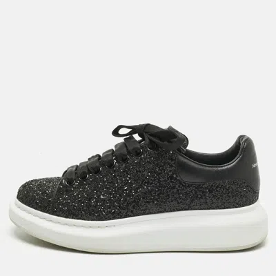 Pre-owned Alexander Mcqueen Black Glitter And Leather Oversized Sneakers Size 39
