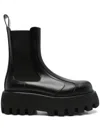 Alexander Mcqueen Black Glossy Leather Ankle Boots With Tank Sole