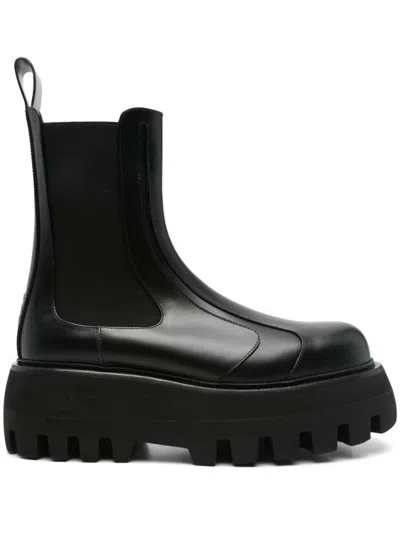 Alexander Mcqueen Black Glossy Leather Ankle Boots With Tank Sole