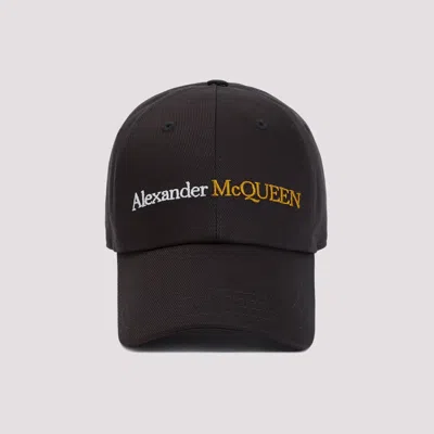 ALEXANDER MCQUEEN BLACK GOLD CLASSIC LOGO BICOLOR COTTON HAT