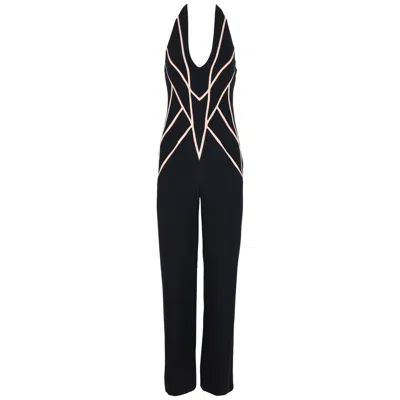 Pre-owned Alexander Mcqueen Black Halter Jumpsuit With Geometric Motif, 2008