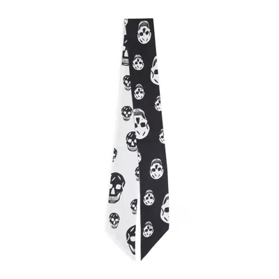 ALEXANDER MCQUEEN ALEXANDER MCQUEEN BLACK IVORY SKULL RIBBON SCARF