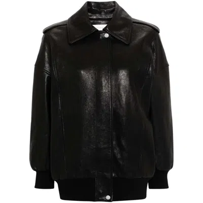 Alexander Mcqueen Leather Oversized Jacket In Black