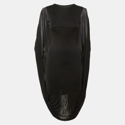 Pre-owned Alexander Mcqueen Black Jersey Cape Detail Midi Dress S