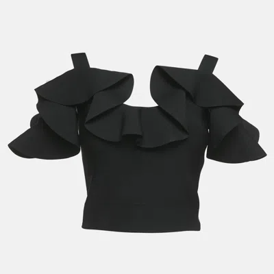 Pre-owned Alexander Mcqueen Black Knit Engineered Ruffle Crop Top Xs