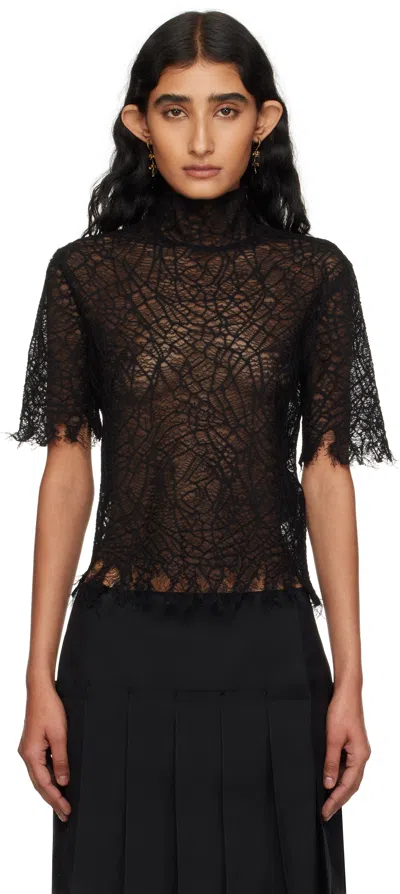 Alexander Mcqueen Black Knitted Cobweb Lace Top