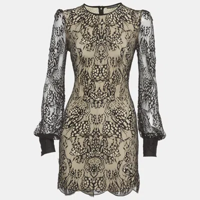 Pre-owned Alexander Mcqueen Black Lace Contrast Lined Mini Dress S