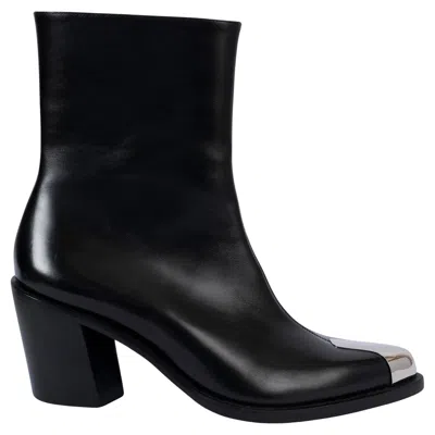Pre-owned Alexander Mcqueen Black Leather 2022 Boxcar Ankle Boots Shoes 40
