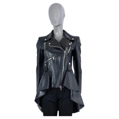 Pre-owned Alexander Mcqueen Black Leather 2023 Peplum Biker Jacket 40 S