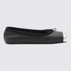 Alexander Mcqueen Black Leather And Silver Metal Flats