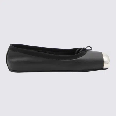 Alexander Mcqueen Black Leather And Silver Metal Flats