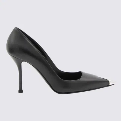 Alexander Mcqueen Black Leather And Silver Punk Pumps