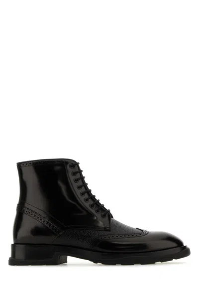 ALEXANDER MCQUEEN BLACK LEATHER ANKLE BOOTS