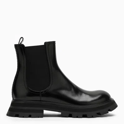 Alexander Mcqueen Black Leather Ankle Boots