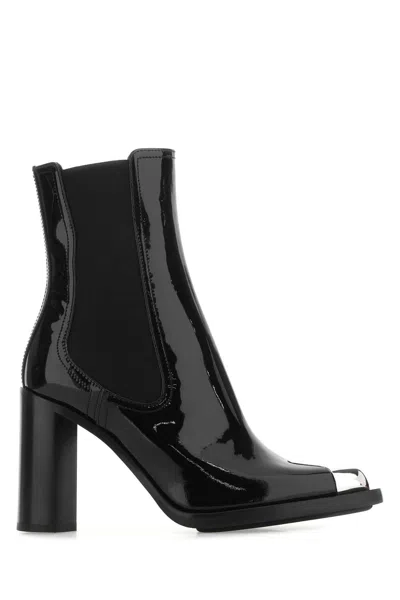 Alexander Mcqueen Black Leather Ankle Boots