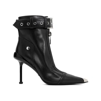 Alexander Mcqueen Black Leather Ankle Boots