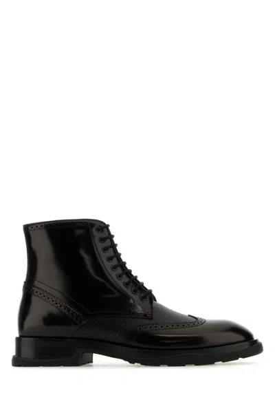 ALEXANDER MCQUEEN BLACK LEATHER ANKLE BOOTS