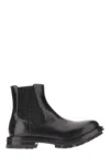 Alexander Mcqueen Ankle Leather Boots Lug Sole In Black