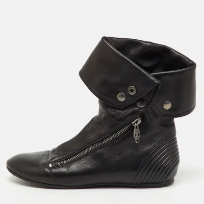 Pre-owned Alexander Mcqueen Black Leather Ankle Length Boots Size 36