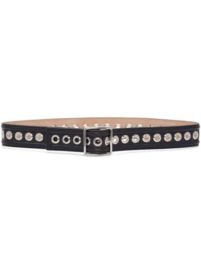 Alexander Mcqueen Black Leather Belt In Multi