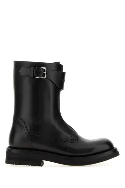 Alexander Mcqueen Black Leather Biker Boots