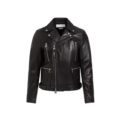 Alexander Mcqueen Black Leather Biker Jacket For Men