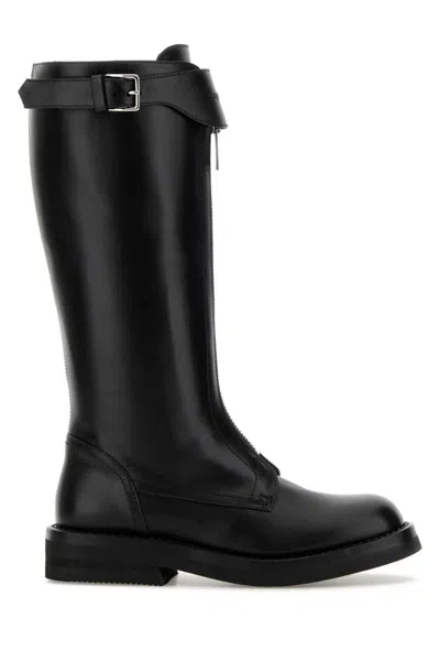 ALEXANDER MCQUEEN WOMEN BLACK LEATHER BOOTS, 5.5 LUXURY BOOTS FOR WOMEN DARVEYS