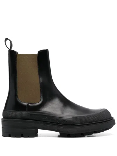 Alexander Mcqueen Black Leather Boxcar Ankle Boots