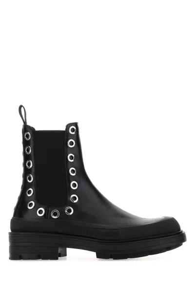 Alexander Mcqueen Black Leather Boxcar Ankle Boots