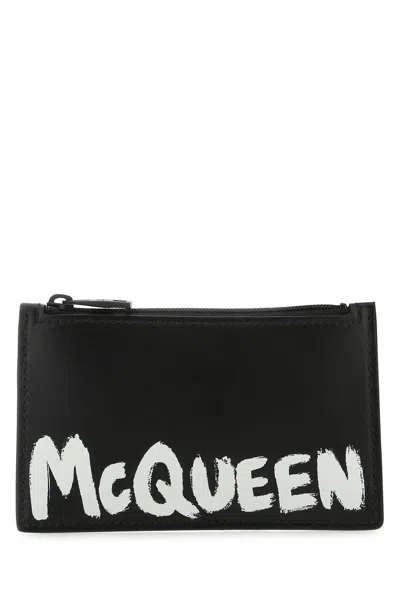 ALEXANDER MCQUEEN BLACK LEATHER CARD HOLDER