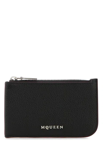 ALEXANDER MCQUEEN BLACK LEATHER CARD HOLDER