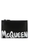 Alexander Mcqueen Black Leather Zipped Card Holder With Logo