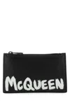Alexander Mcqueen Black Leather Zipped Card Holder With Logo