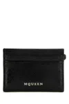 Alexander Mcqueen Leather Wallet With Compact Design And Chain Detail In Black