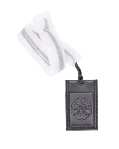Alexander Mcqueen Black Leather Card Holder With Strap Lanyard (authentic Pre-  Loved)