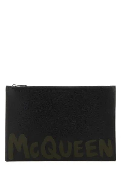 ALEXANDER MCQUEEN ALEXANDER MCQUEEN BLACK LEATHER CLUTCH