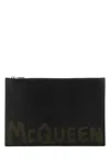 Alexander Mcqueen Leather Clutch With Mcqueen Graffiti Logo In Black