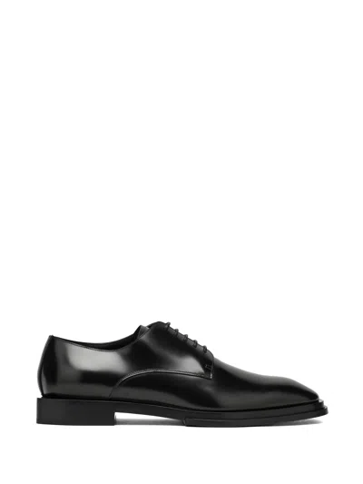 Alexander Mcqueen Black Brushed Leather Derby Shoes