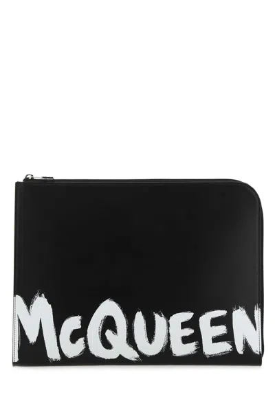 Alexander Mcqueen Black Leather Document Holder In Brown