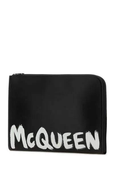 Alexander Mcqueen Black Leather Document Holder In Blackwhite