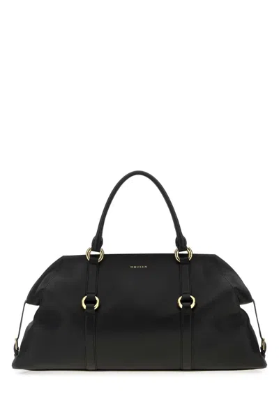 Alexander Mcqueen Black Leather Farringdon Maxi Handbag In Purple