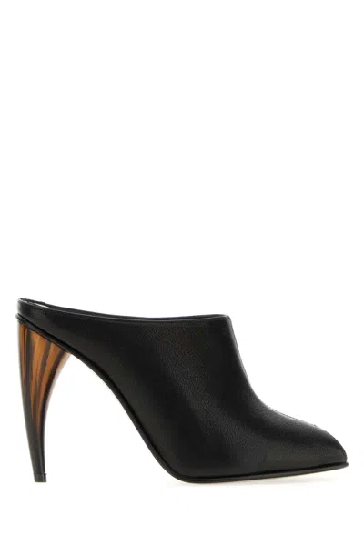 Alexander Mcqueen Sculptural Heel Lamb Leather Mule In Black