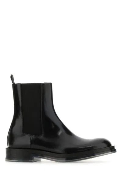 Alexander Mcqueen Black Leather Float Ankle Boots In Black/silver/transpa