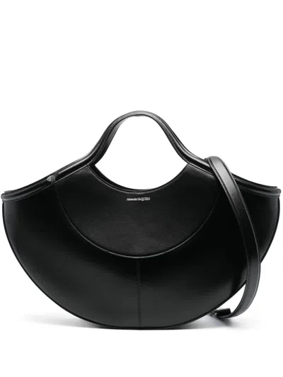 Alexander Mcqueen Black Leather Handbag With Adjustable Strap And Logo Detail
